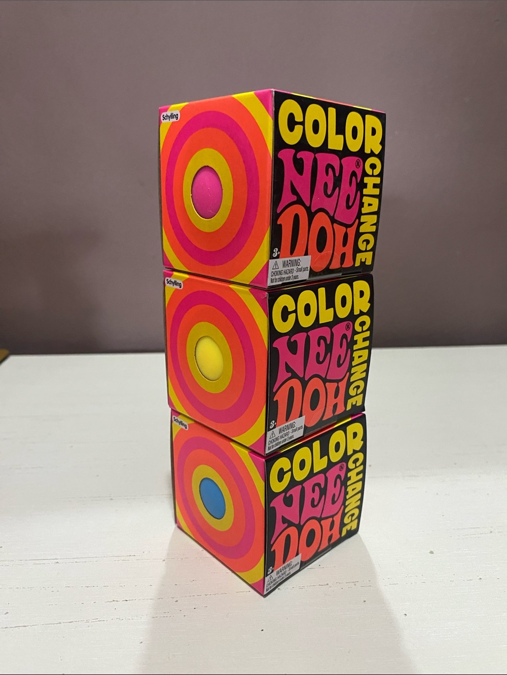 NEE DOH Color Change Set (3) - Bright Pink & Yellow Packaging Squishy Bundle